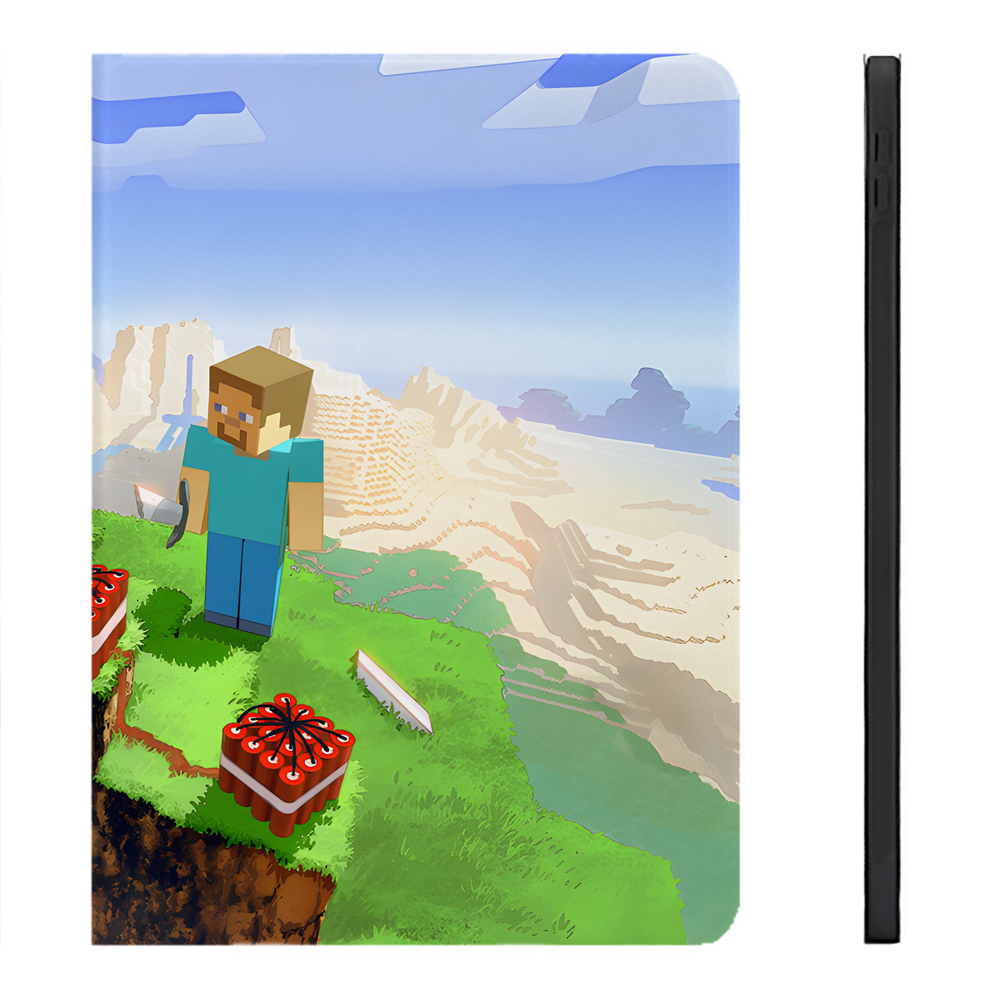 （画像用） マインクラフト ブロックの世界 Minecraft MC Block world IPadケース ペンホルダー付き ブックスタイルデザイン